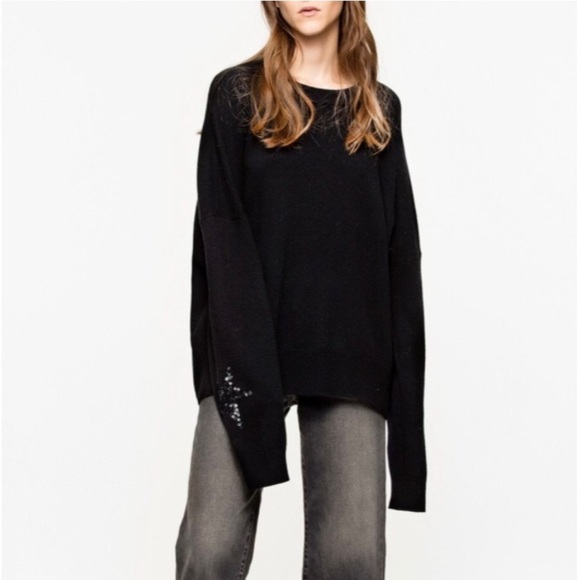 Zadig & Voltaire Ronnie Patch Sequin Star Cashmere Wool Sweater - Picture 14 of 14